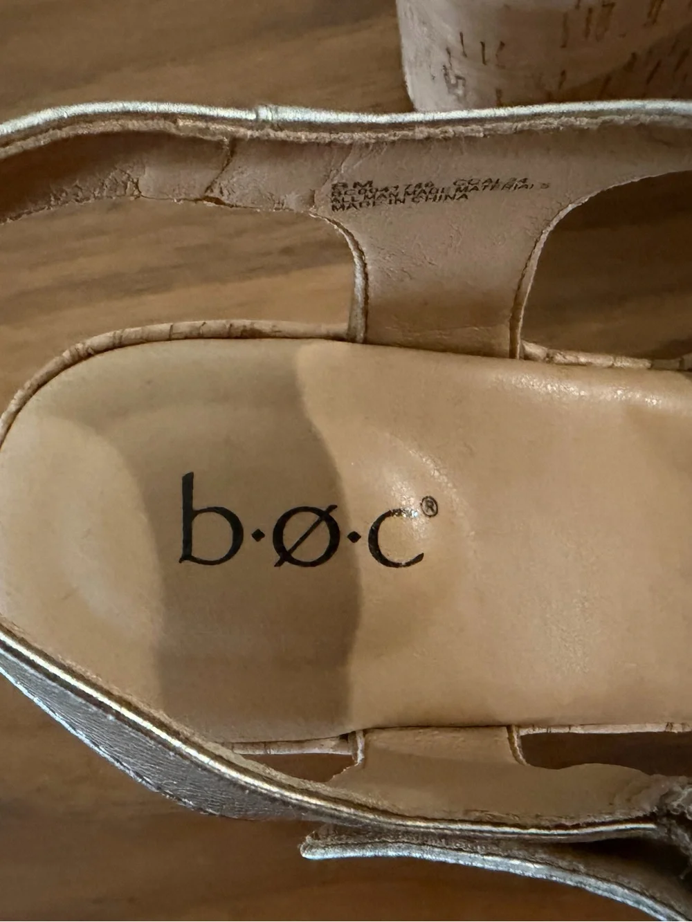 BOC, Metallic Gold Women's Cork Platform Sandals, 8, GUC